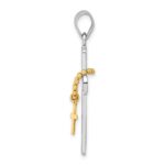 Sterling Silver Rhodium-plated Polished Gold Tone Double Cross Pendant - Image 2
