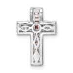 Sterling Silver Rhodium-plated Pink & White CZ Cross Chain Slide - Image 3