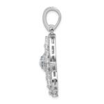 Sterling Silver Rhodium-plated White & Blue CZ Hamsa Eye Pendant - Image 2