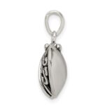 Sterling Silver Polished and Antiqued I LOVE YOU Message within a Decorative Scroll Patterned Moveable Opening Shell Heart Pendant - Image 2