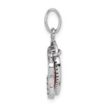 Sterling Silver Rhodium-plated CZ Glitter Infused Heart and Key Pendant - Image 2