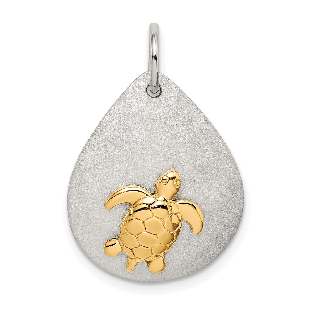 QC9594.jpg Sterling Silver Gold-Tone Turtle Brushed Pendant - Image 1