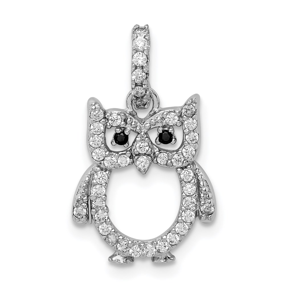 QC9637.jpg Sterling Silver Rhodium-plated CZ Owl Pendant - Image 1