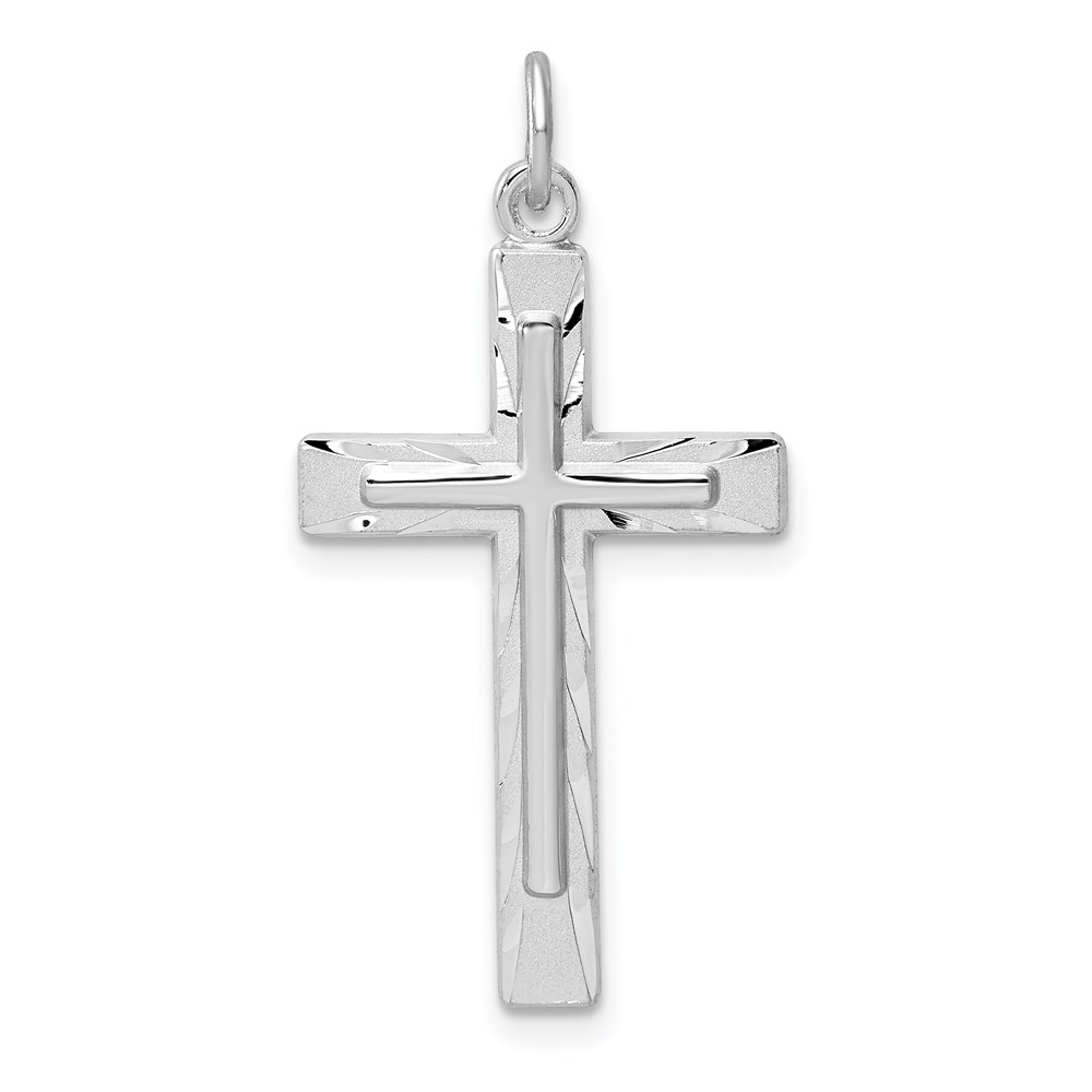QC9700.jpg Sterling Silver Platinum-plated Diamond-Cut Cross Pendant - Image 1
