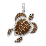 De-Ani Sterling Silver Rhodium-Plated Polished Enameled Brown Sea Turtle Pendant