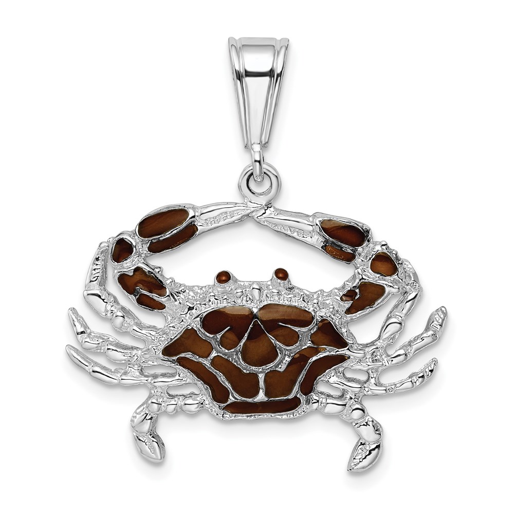 QC9783.jpg De-Ani Sterling Silver Rhodium-Plated Polished Enameled Brown Crab Pendant - Image 1