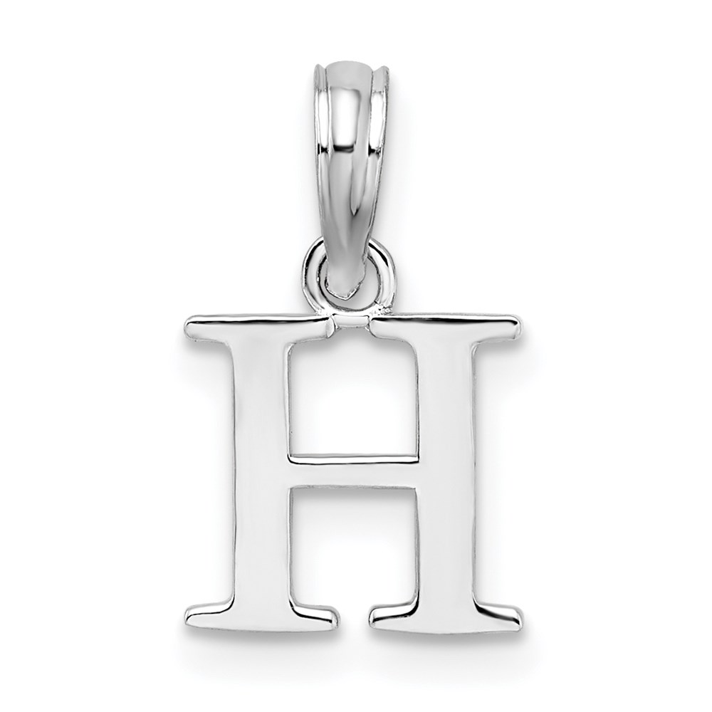 QC9792H.jpg Sterling Silver Rhodium-plated Polished Block Initial -H- Pendant - Image 1