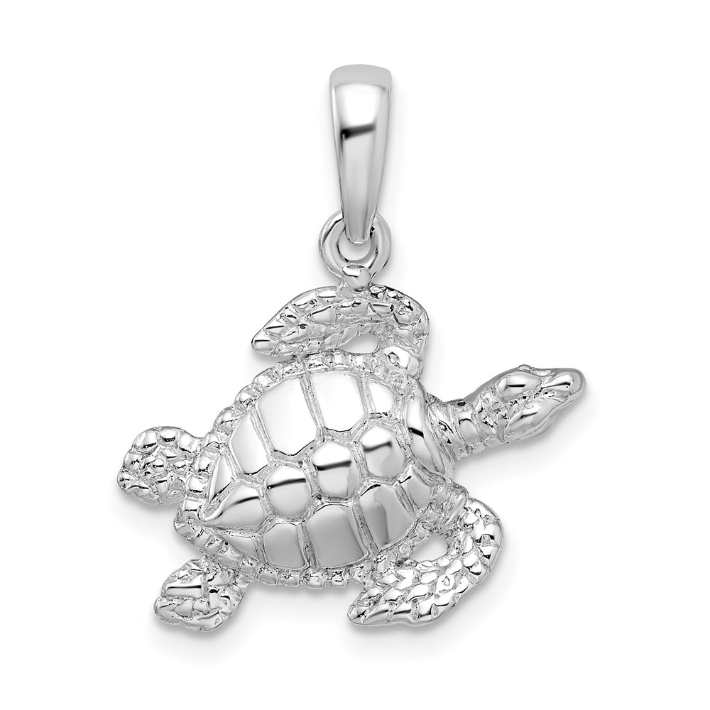 QC9844.jpg De-Ani Sterling Silver Rhodium-Plated Polished Large Sea Turtle Pendant - Image 1