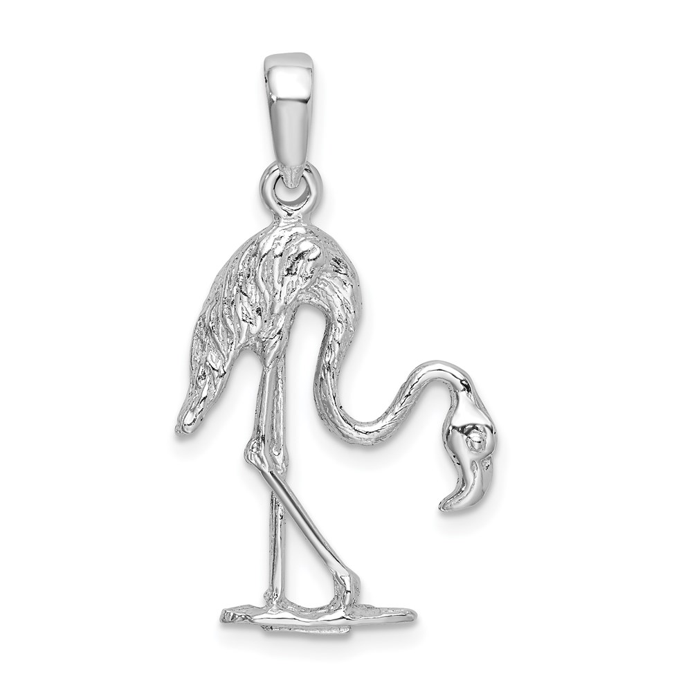 QC9861.jpg De-Ani Sterling Silver Rhodium-Plated Polished 3D Flamingo Pendant - Image 1