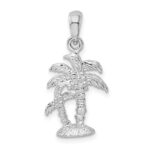 De-Ani Sterling Silver Rhodium-Plated Polished and Textured 3D Two Palm Trees Pendant