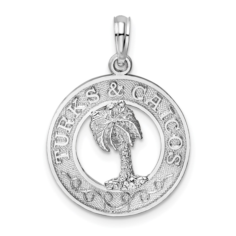 QC9890.jpg De-Ani Sterling Silver Rhodium-Plated Textured Turks and Caicos Palm Tree Pendant - Image 1