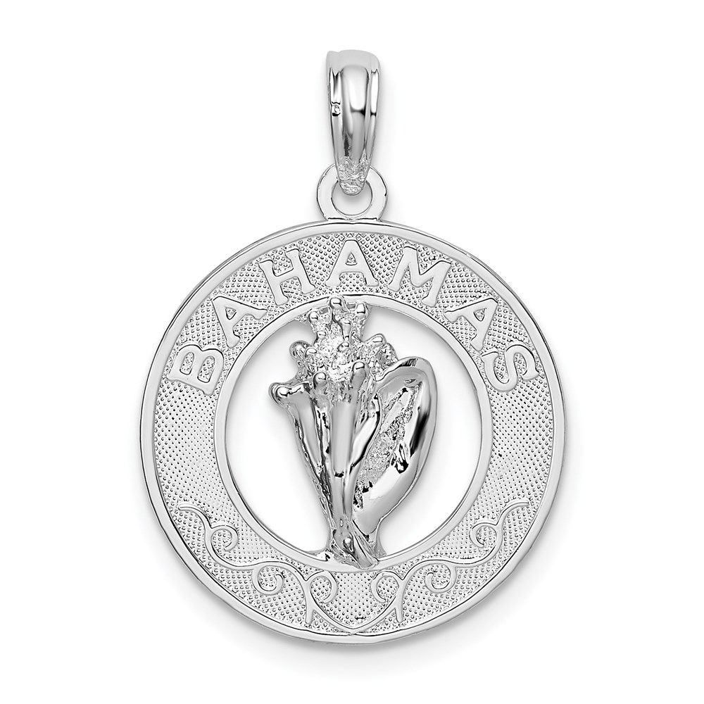 QC9942.jpg De-Ani Sterling Silver Rhodium-Plated Polished Bahamas Circle with Shell Pendant - Image 1