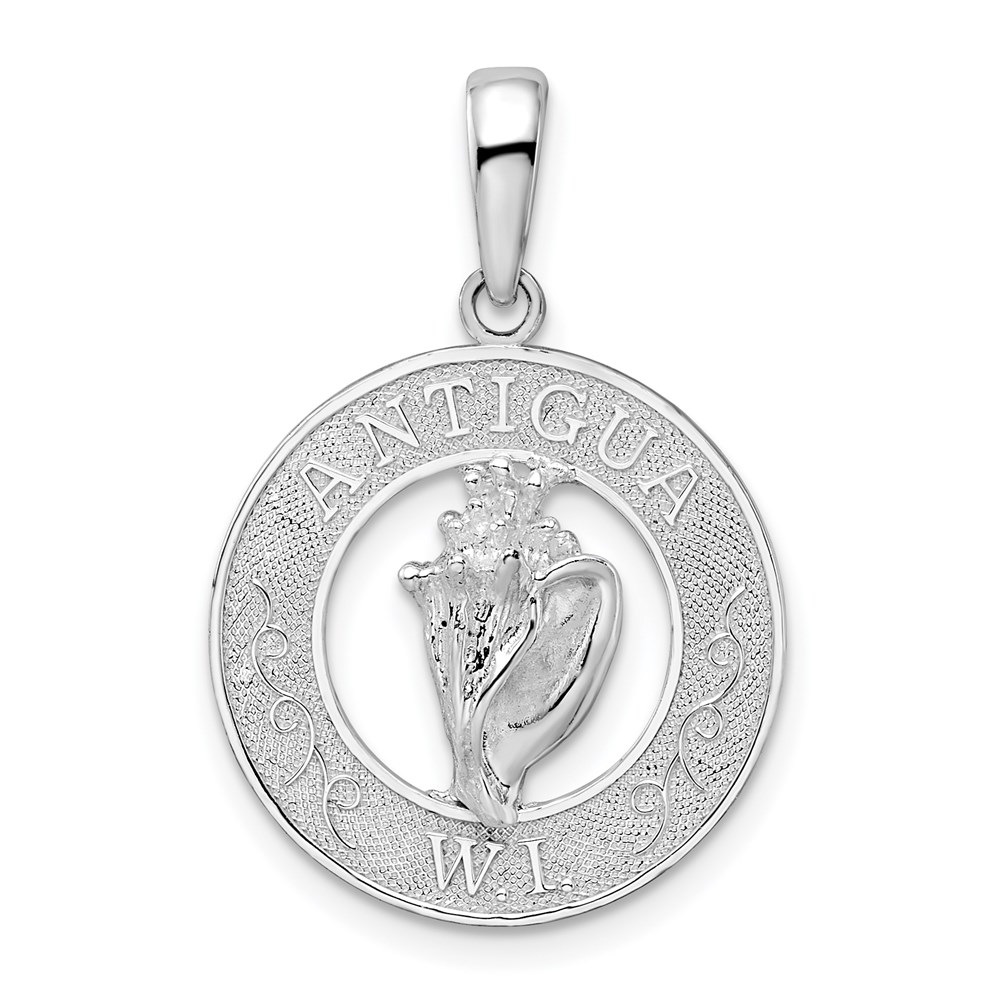 QC9947.jpg De-Ani Sterling Silver Rhodium-Plated Polished Antigua W.I. Circle Shell Pendant - Image 1