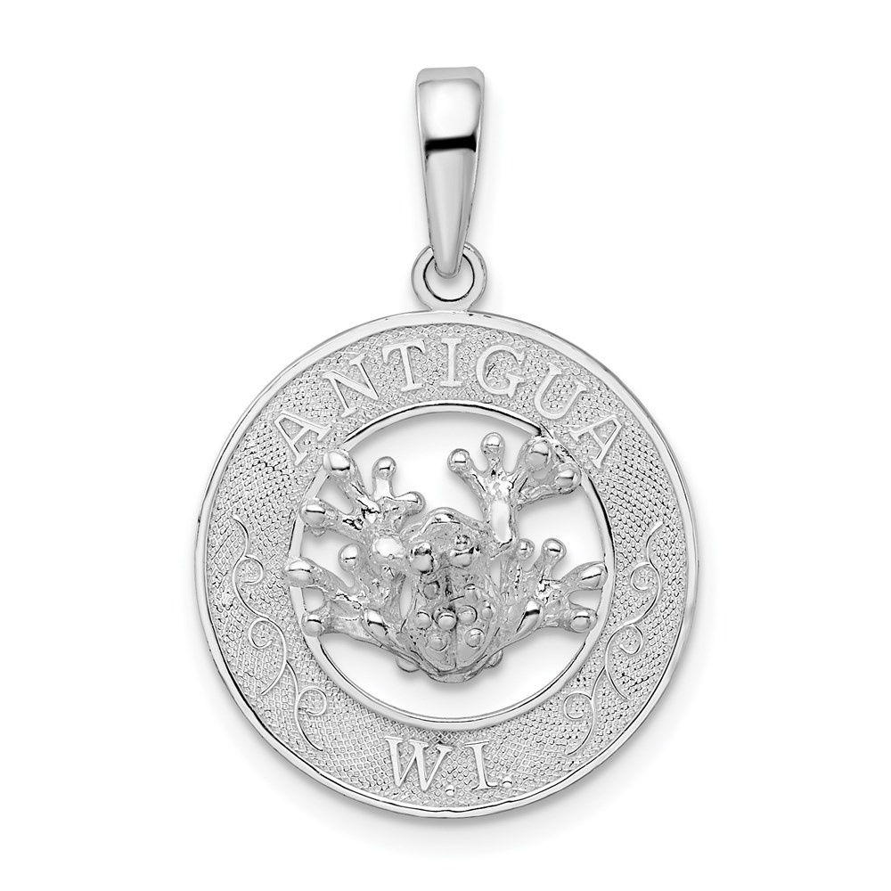 QC9949.jpg De-Ani Sterling Silver Rhodium-Plated Polished Antigua W.I. Circle Frog Pendant - Image 1