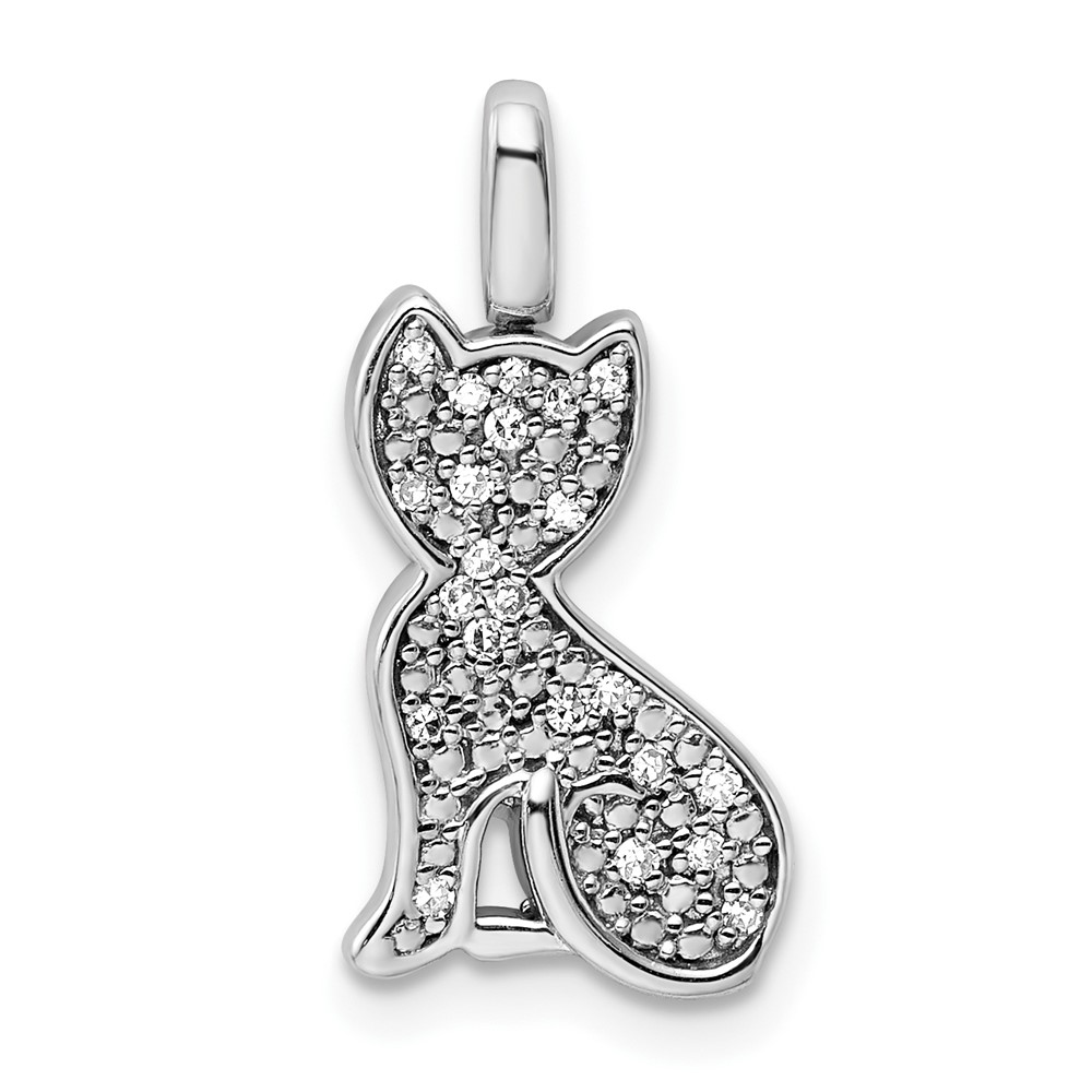 QDX1258.jpg Sterling Silver Rhodium 0.25ct. Blk & Wht Dia. Reversible Cat Pendant - Image 1