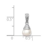 Sterling Silver Rhodium 5-6mm FW Cultured Pearl & Diamond Pendant - Image 3