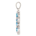 Sterling Silver Rhodium Pear Swiss Blue Topaz Cross Pendant - Image 2