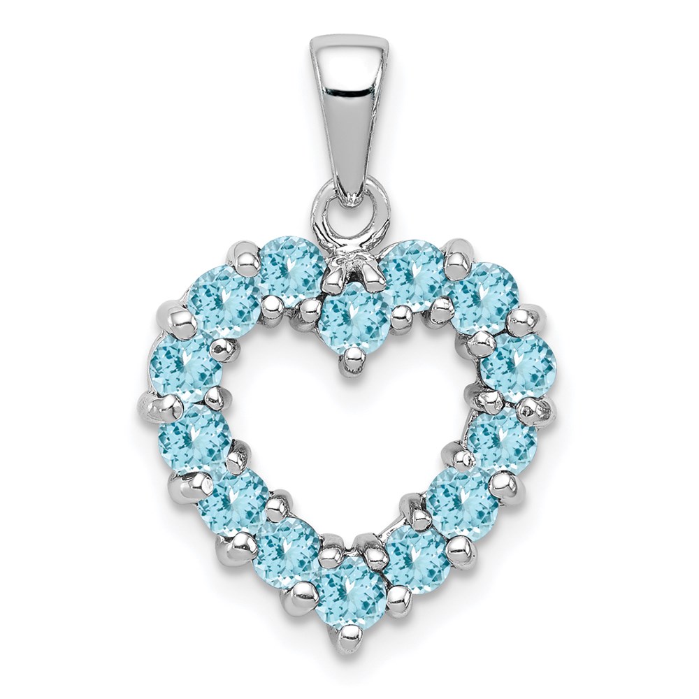 QDX515.jpg Sterling Silver Rhodium Light Swiss Blue Topaz Heart Pendant - Image 1
