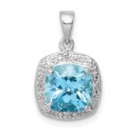 Sterling Silver Rhodium Light Swiss Blue Topaz Pendant