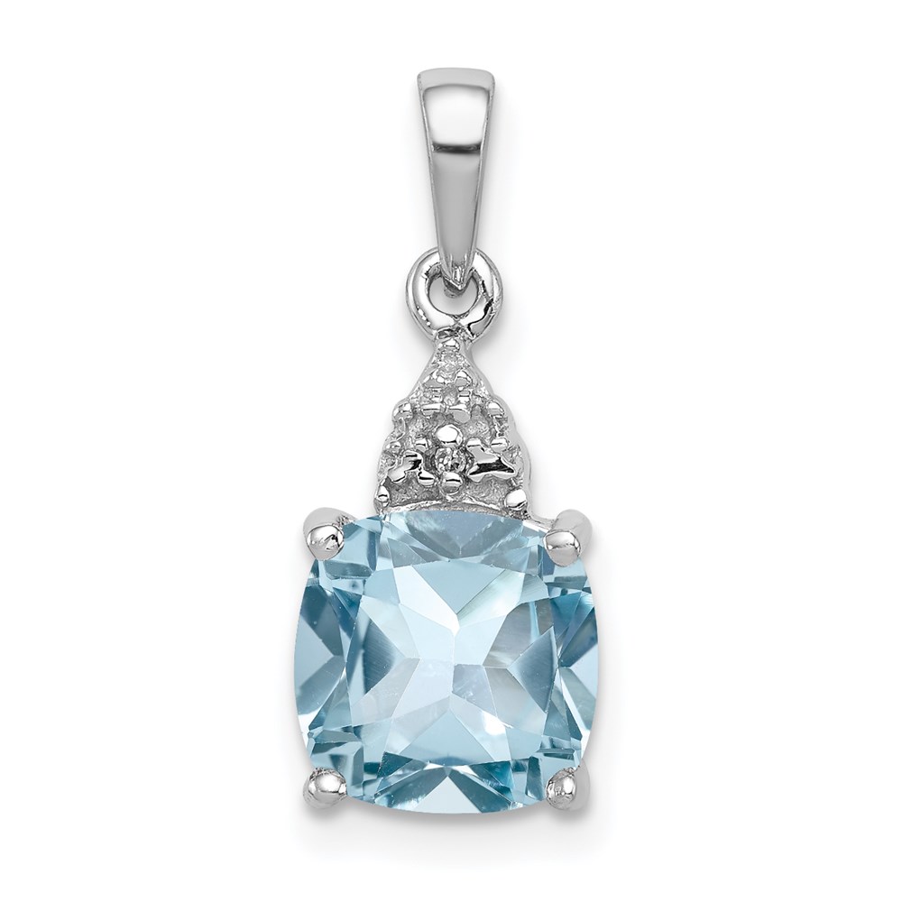 QDX537.jpg Sterling Silver Rhodium Lt Swiss Blue Topaz & Diamond Pendant - Image 1