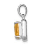 Sterling Silver Rhodium Emerald-cut Citrine & Diamond Pendant - Image 2