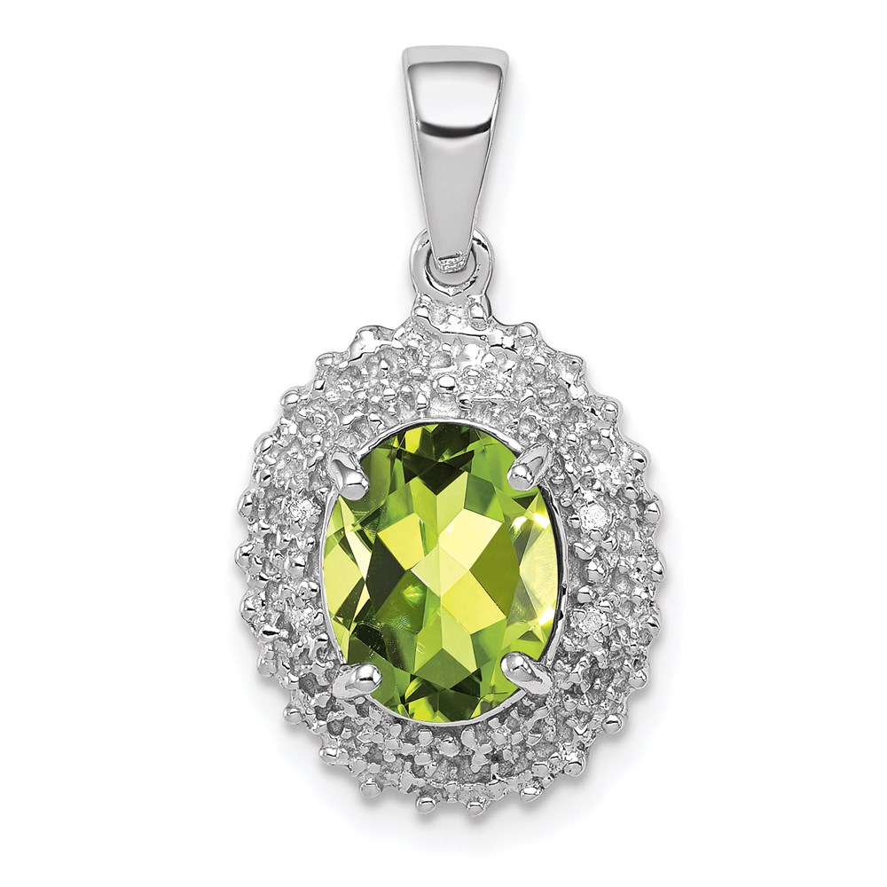 QDX838.jpg Sterling Silver Rhodium Plated Peridot and Diamond Pendant - Image 1