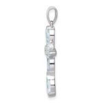 Sterling Silver Rhodium Aqua & Diamond Cross Pendant - Image 2
