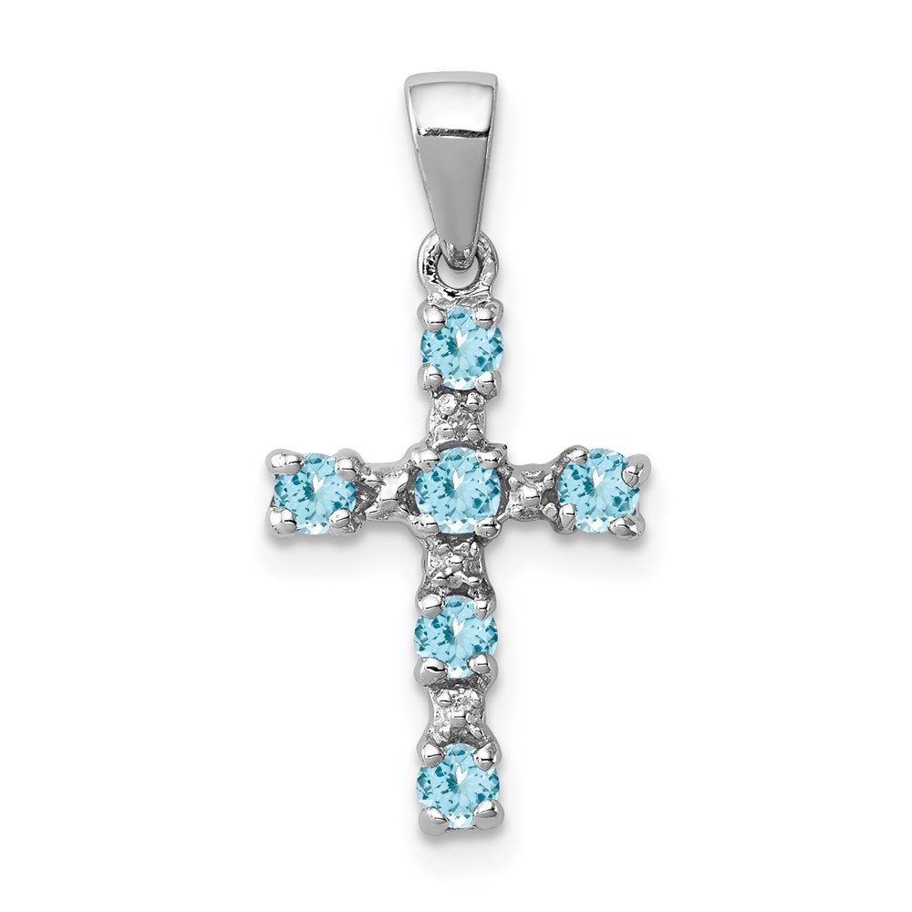 QDX899.jpg Sterling Silver Rhodium Lt Sw Blue Topaz Cross & Diamond Accent Pendant - Image 1