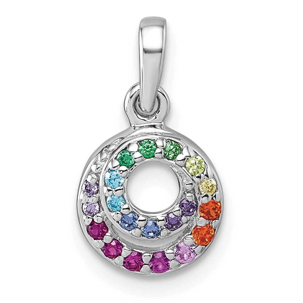 QG7173P.jpg Sterling Silver Rhodium-plated Polished Rainbow CZ Double Circle Pendant - Image 1