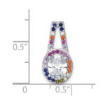 Sterling Silver Rhodium-plated Polished Multi-color Rainbow CZ Oval Halo Chain Slide Pendant - Image 4