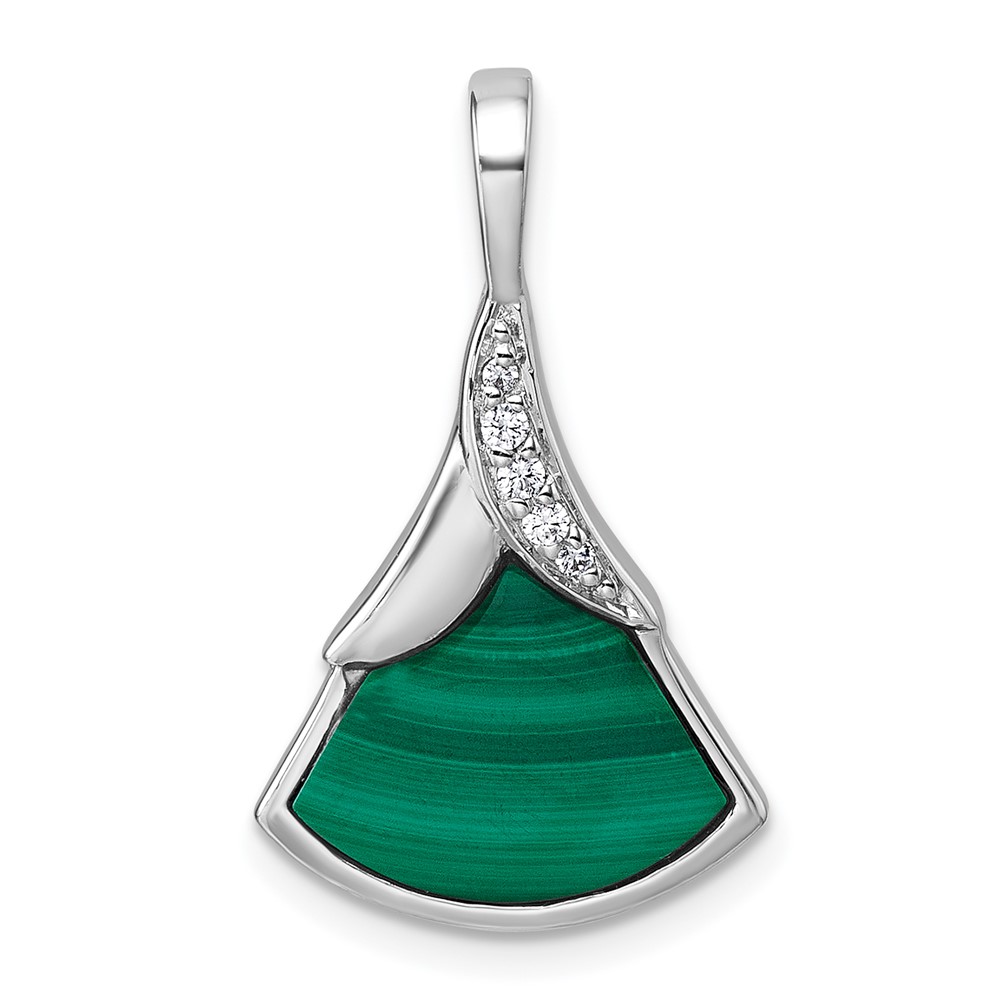 QG7189P.jpg Sterling Silver Rhodium-plated Polished White CZ And Malachite Fan Pendant - Image 1