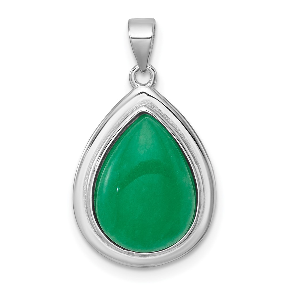 QG7193P.jpg Sterling Silver Rhodium-plated Polished Pear-Shaped Dyed Jade Quartz Cabochon Pendant - Image 1