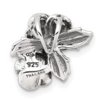 Sterling Silver Antiqued Polished CZ Flowers Chain Slide Pendant - Image 3
