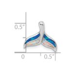 Sterling Silver Rhodium-plated Polished Lab Created Opal Whale Tail Chain Slide Pendant - Image 4
