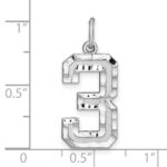 Sterling Silver Rhodium-plated Large Diamond-cut #3 Charm - Image 3