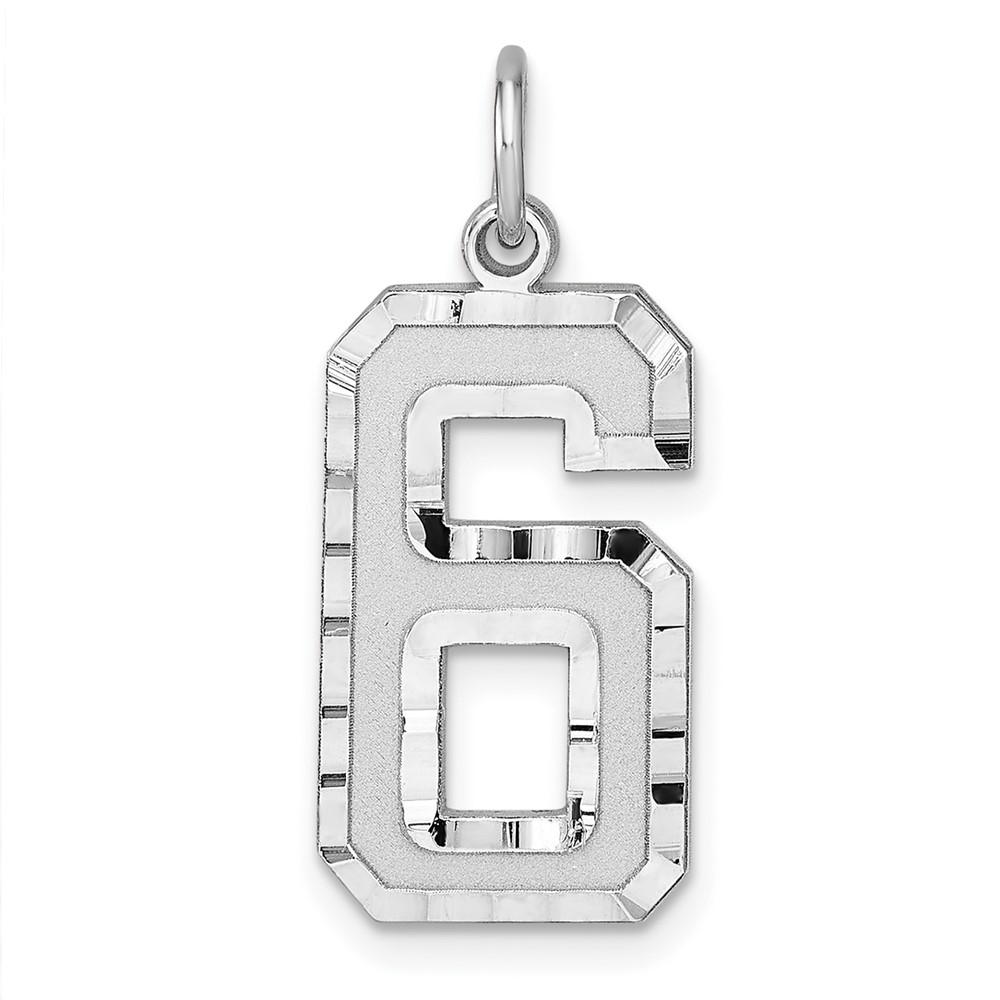 QLN06.jpg Sterling Silver Rhodium-plated Large Diamond-cut #6 Charm - Image 1