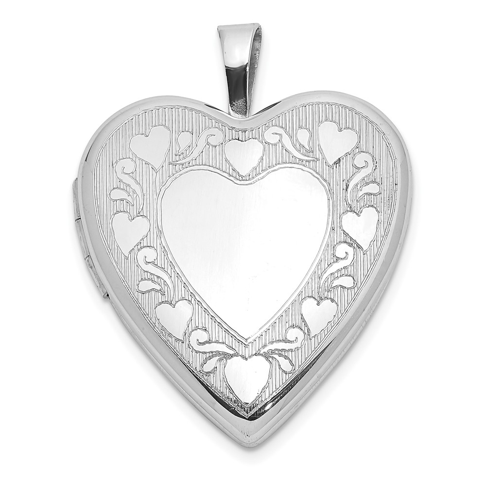QLS1046.jpg Sterling Silver Rhodium-plated Polished Hearts Border 20mm Heart Locket - Image 1