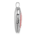 Sterling Silver Rhodium-plated Polished Front/Brushed Back Pink Flowers Resin Cameo 20mm Heart Locket - Image 2
