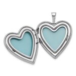 Sterling Silver Rhodium-plated Polished Front/Brushed Back Pink Flowers Resin Cameo 20mm Heart Locket - Image 4