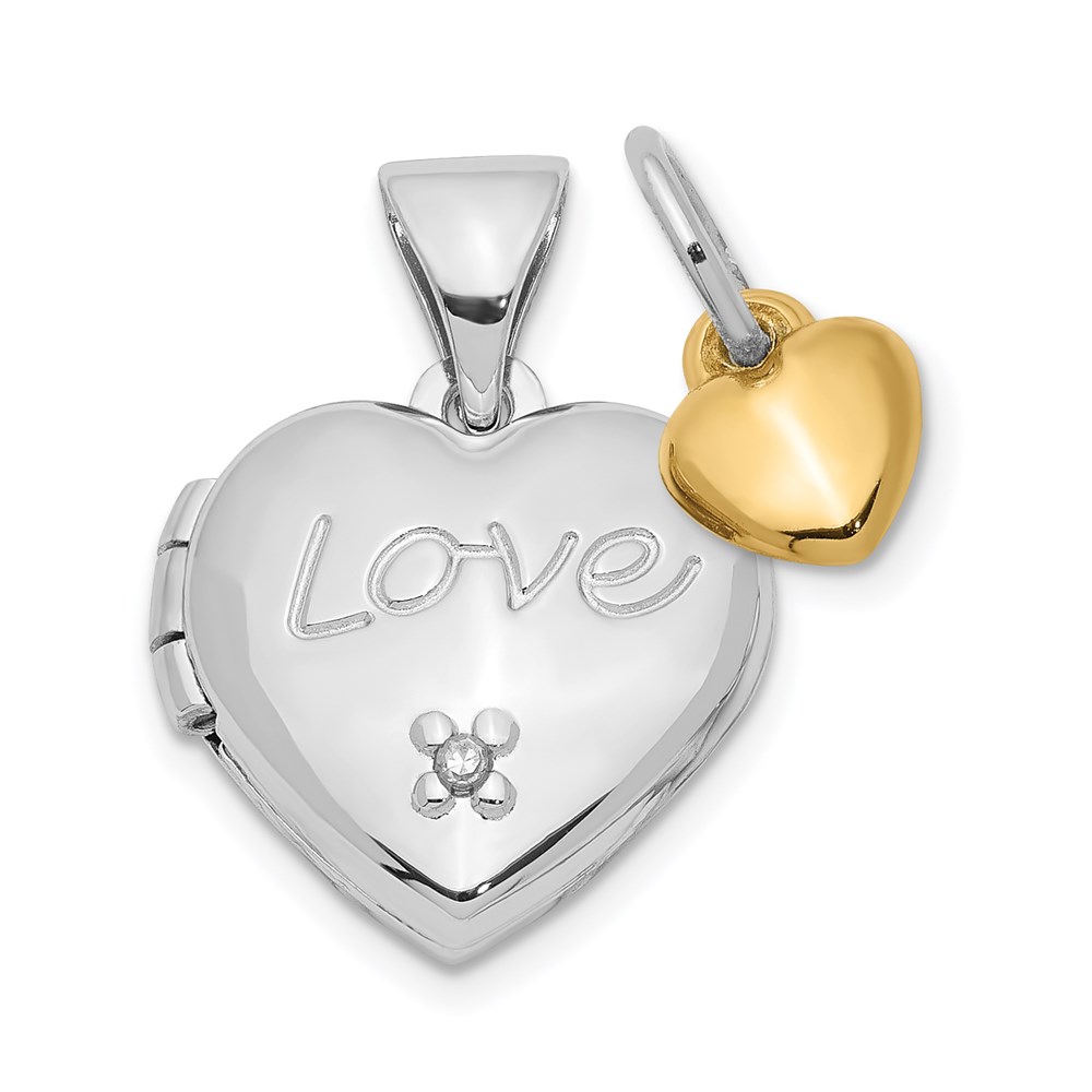 QLS599.jpg Sterling Silver Rhodium-plated w/Gold-plated Dia w/ Charm Heart Locket - Image 1