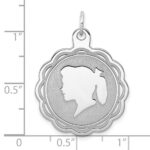 Sterling Silver Rhodium-plated Engraveable Girl Disc Charm - Image 3
