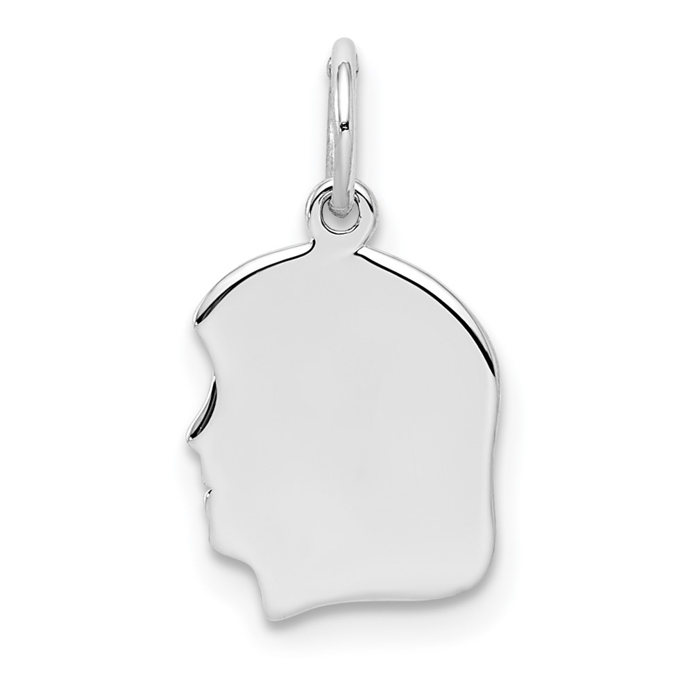 QM349-6.jpg Sterl Silver Rh-plt Engraveable Girl Polished Front/Satin Back Disc Charm - Image 1