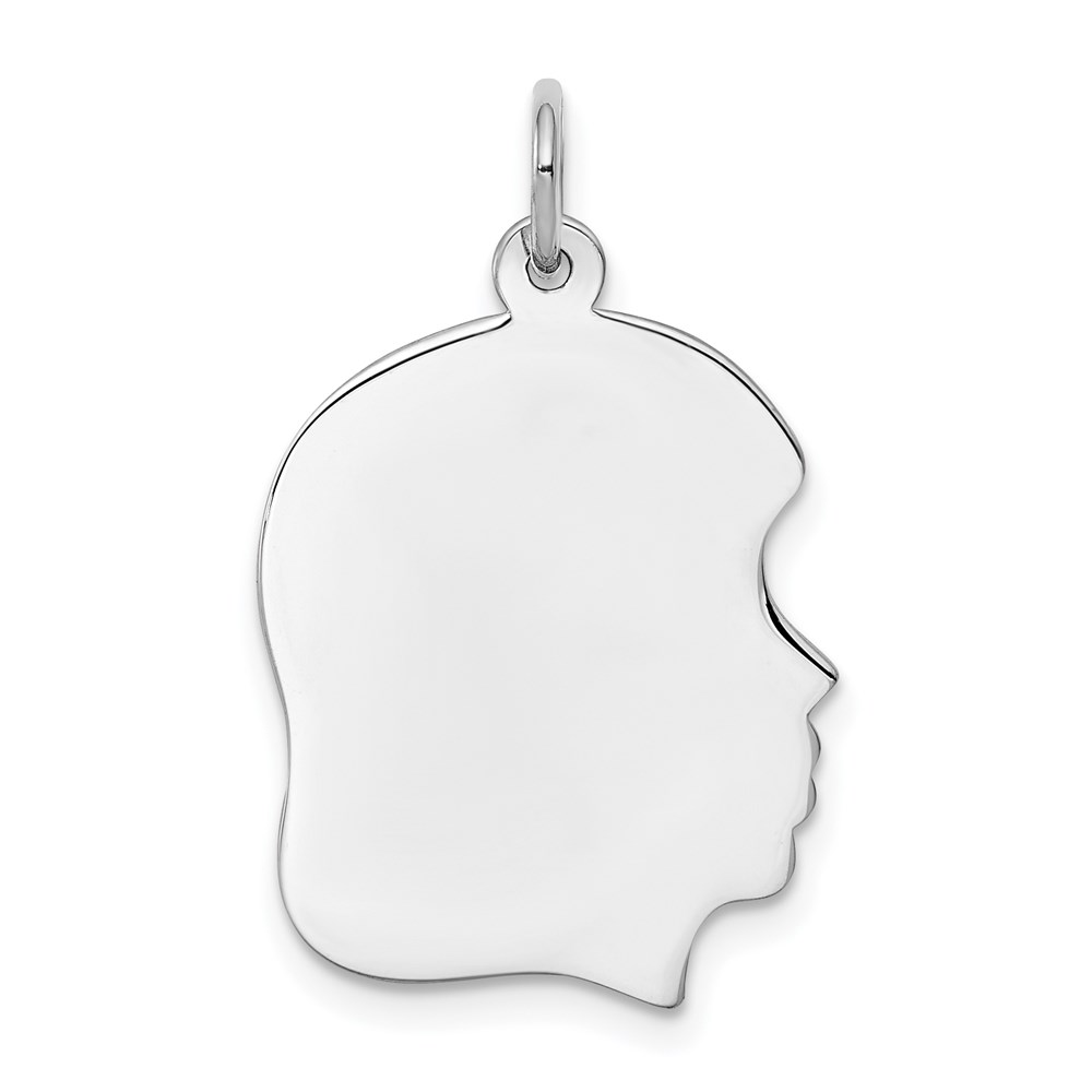 QM359.jpg Sterling Silver Rhod-plate Eng. Girl Polish Front/Satin Back Disc Charm - Image 1