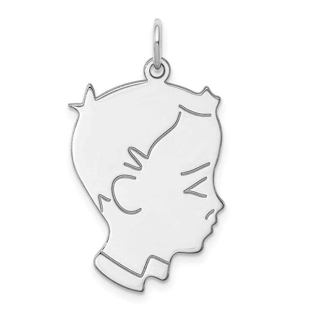 QM366-1.jpg Sterl Silver Rh-plt Engraveable Boy Polished Front/Satin Back Disc Charm - Image 1