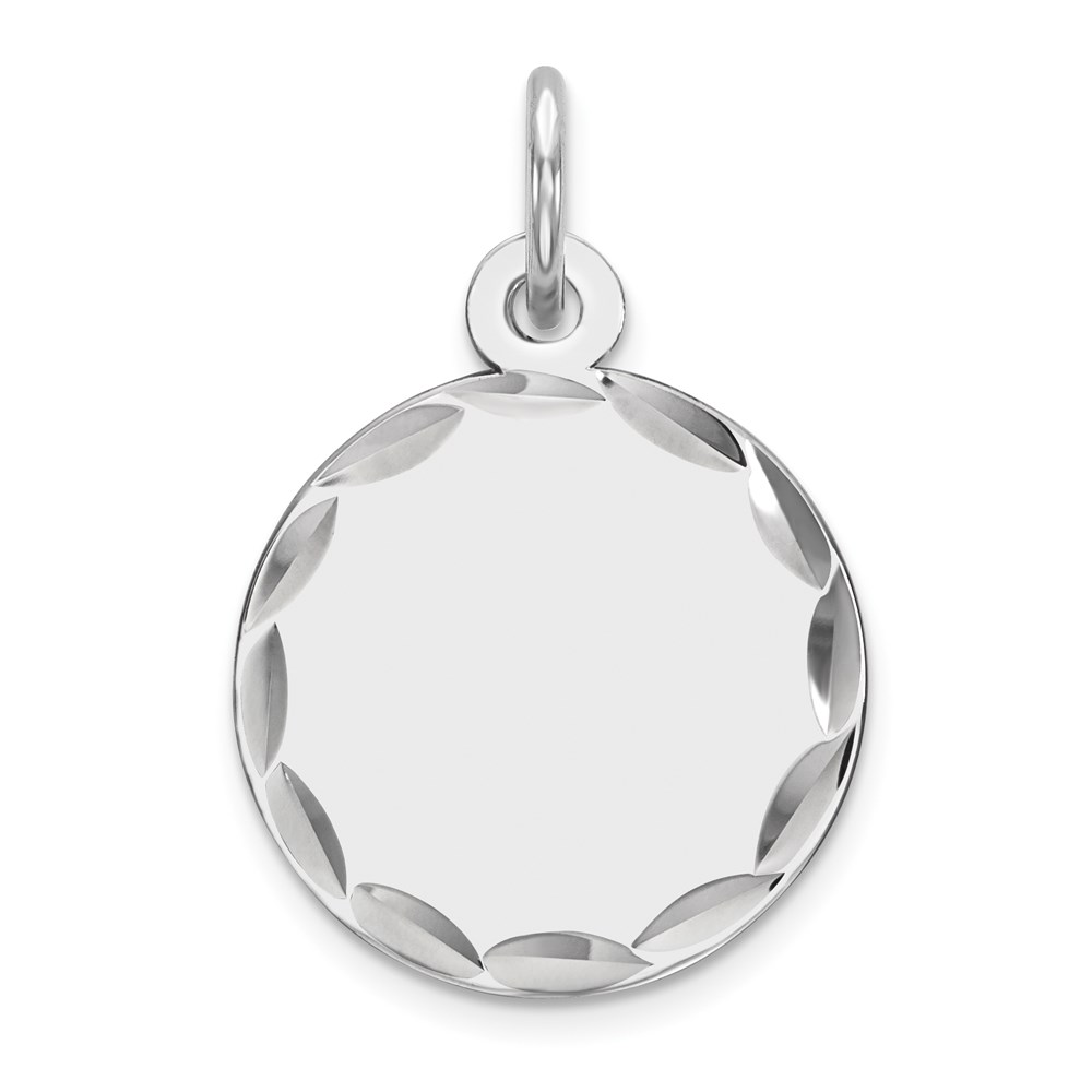 QM380.jpg Sterling Silver Rhod-plated Eng. Rnd Polish Front/Satin Back Disc Charm - Image 1