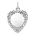 Sterling Silver Rh-plt Engraveable Heart Polished Front/Back Disc Charm