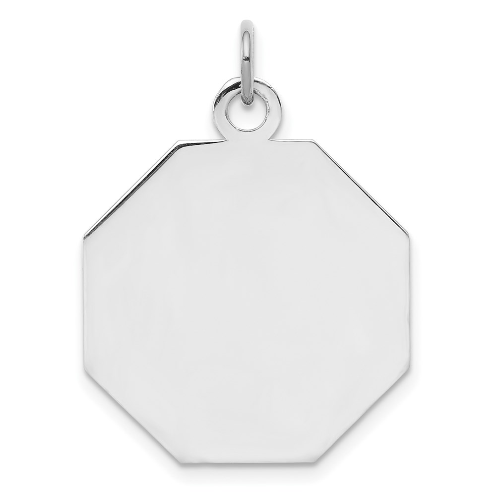 QM426-4.jpg SS Rh-plt Engraveable Octagon Polished Front/Satin Back Disc Charm - Image 1