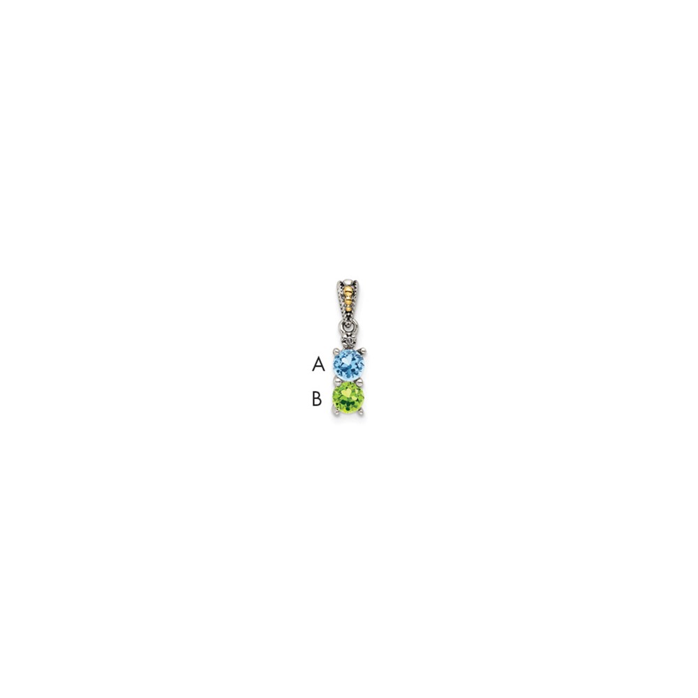 QMPD24_2-6.jpg Sterling Silver Antiqued w/14k 2-stone w/Diamond Mothers Pendant Semi-Mount - Image 1