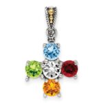 Sterling Silver Antiqued w/14k 5-stone w/Diamond Mothers Pendant Semi-Mount - Image 2