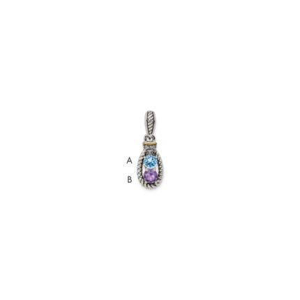 Sterling Silver Antiqued w/14k 2-stone w/Diamond Mothers Pendant Semi-Mount